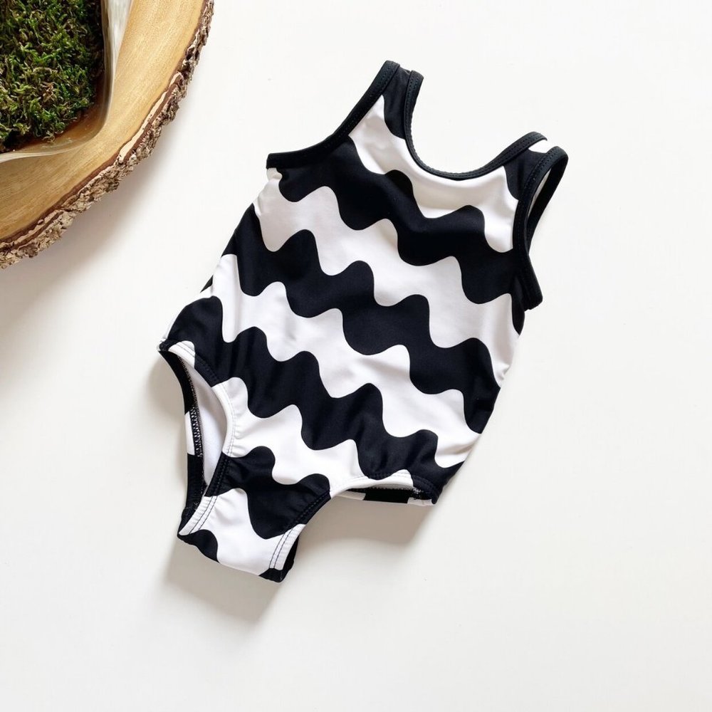 Marimekko Black & White Wave Swimsuit | 12-18m